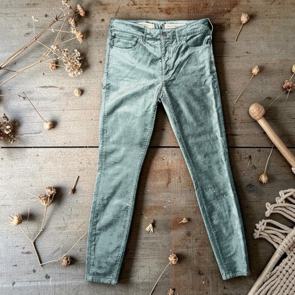 Pilcro and the Letterpress - Sage Green Velvet High Rise Skinny Pants - Size 25